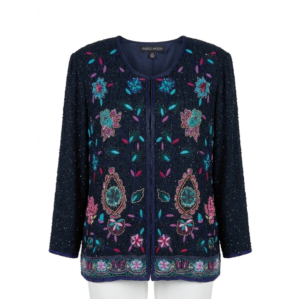 NWT Indigo Moon Women Beaded Jacket Sequin Open Front - Size 2X